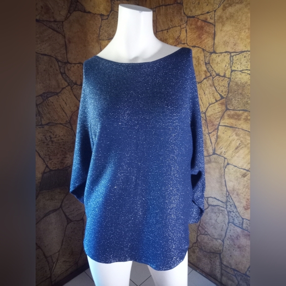 Elegant Navy Off-the-Shoulder Sweater - Picture 1 of 4